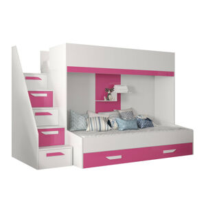 Emeletes ágy Hartford 356 (Fehér + Fényes rózsaszínű + Fényes fehér)