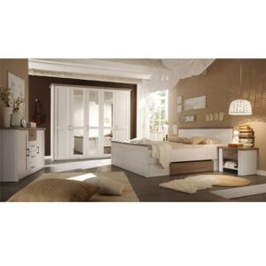 Hálószoba bútor készlet (ágy, 2 éjjeliszekrény, szekrény), pínia fehér/ tölgy sonoma trufla, LUMERA