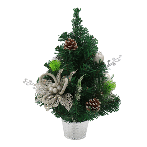 Karácsonyfa díszekkel, zöld, ezüst virágcserépben, 40 cm, CHRISY