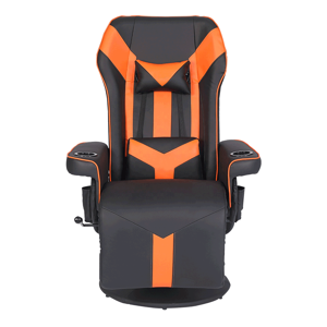 Gamer szék lábtartóval, fekete/narancssárga, ELRAN