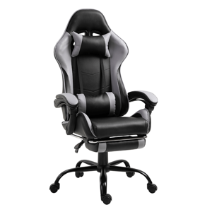 Irodai/gamer fotel lábtartóval, fekete/szürke, TARUN