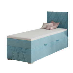 Boxspring ágy, egyszemélyes, kék, 90x200, jobbos, PAXTON