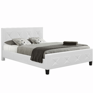 Dupla ágy ágyráccsal, textilbőr fehér, 160x200, CARISA
