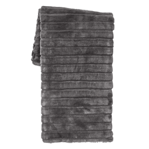 Plüss csíkos takaró, sötétszürke, 150x200 cm, SERGI