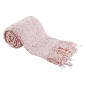 Kötött takaró bojttokkal, világos rózsaszín, 150x200 cm, SULIA TYP 2