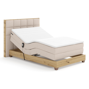 Elektromos állítható ágy, boxspring, bézs/artisan tölgy, 120x200, TIANA