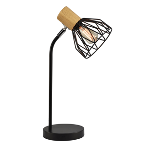 Asztali lámpa, fekete, fém/fa, TREX TYP 1