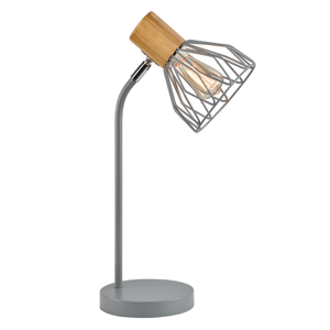 Asztali lámpa, szürke, fém/fa, TREX TYP 1